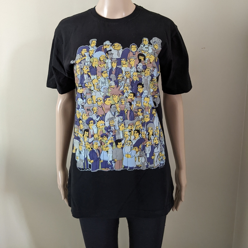 Simpsons full characters college with Glow in the Dark Homer tshirt, men's small